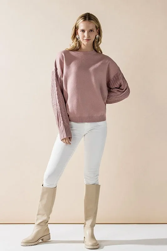 Cozy Solid Body Contrast Cable Knit Sweater sold by Charming Charlie