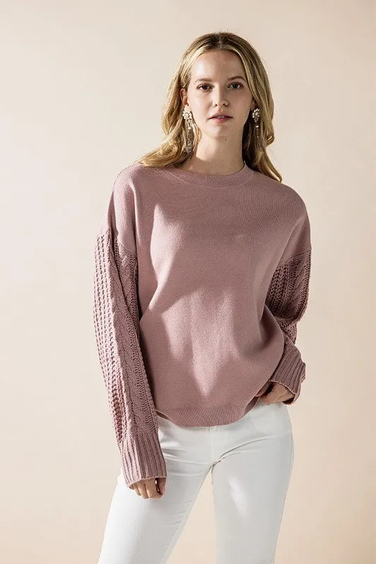Cozy Solid Body Contrast Cable Knit Sweater sold by Charming Charlie product image thumbnail 2