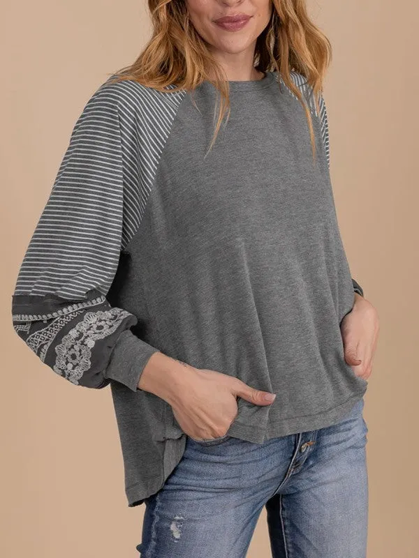 Viscose Striped Raglan Long Sleeve Loose Top sold by Charming Charlie