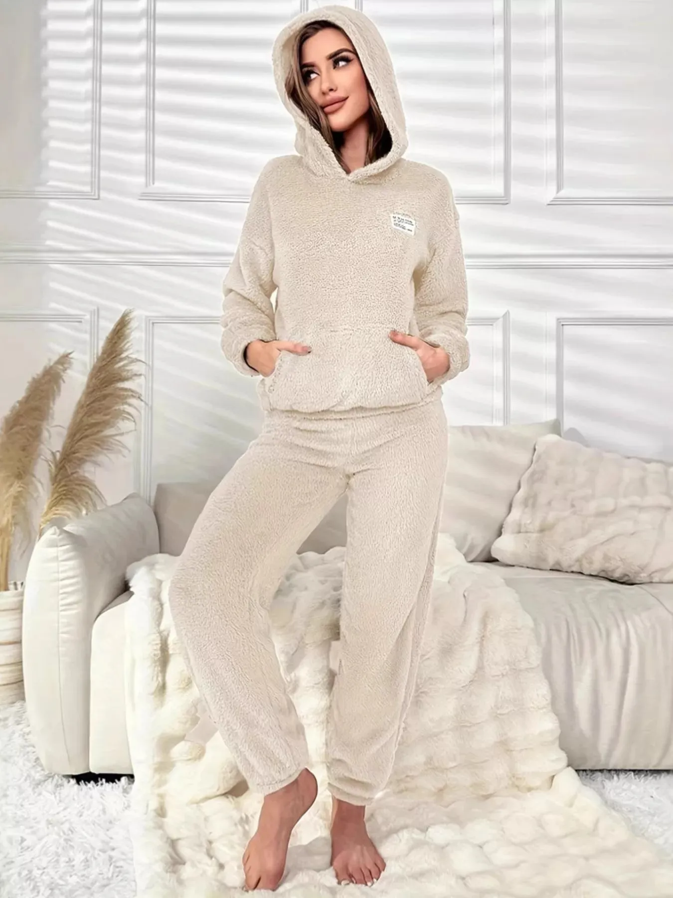 Kangaroo Pocket Long Sleeve Hoodie and Pants Lounge Set sold by Charming Charlie product image thumbnail 5