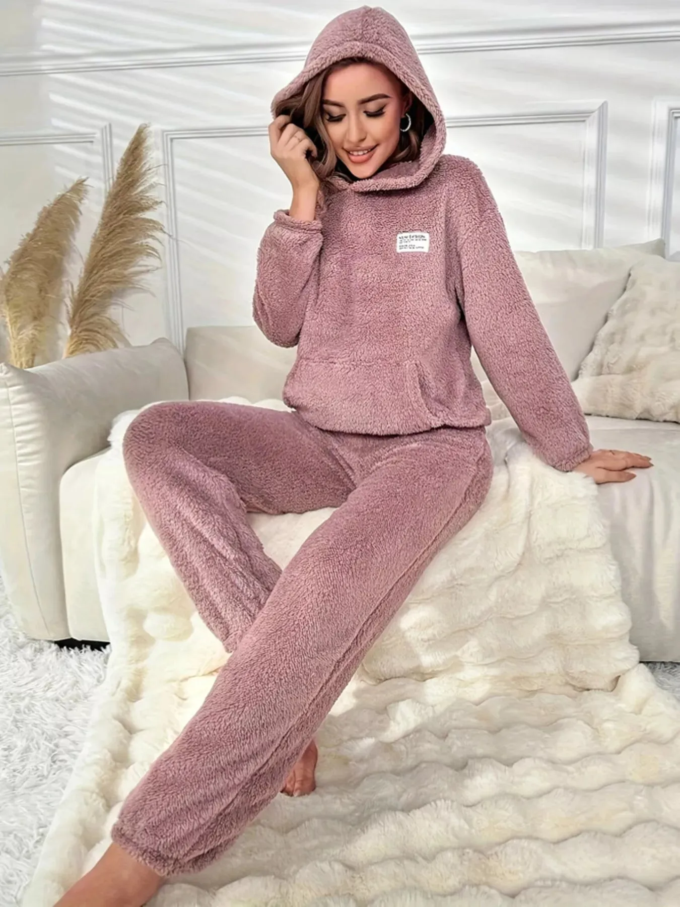 Kangaroo Pocket Long Sleeve Hoodie and Pants Lounge Set sold by Charming Charlie product image thumbnail 3