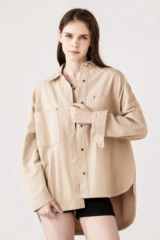 Plus Oversized Denim Twill Shirt Jacket Shacket sold by Charming Charlie