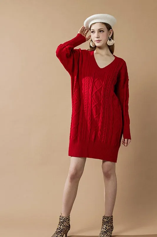 V-Neck Ribbed Hem Cable Knit Sweater Dress sold by Charming Charlie product image thumbnail 5