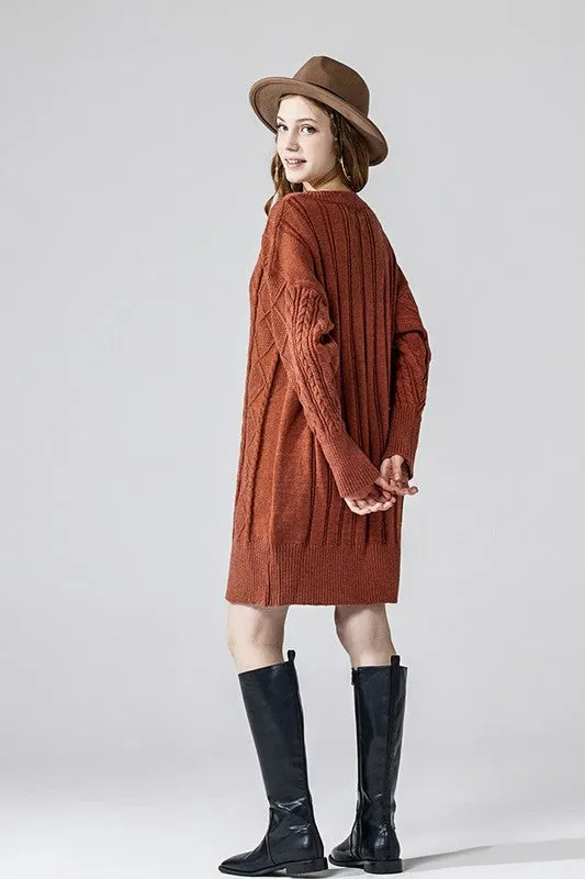 V-Neck Ribbed Hem Cable Knit Sweater Dress sold by Charming Charlie product image thumbnail 3