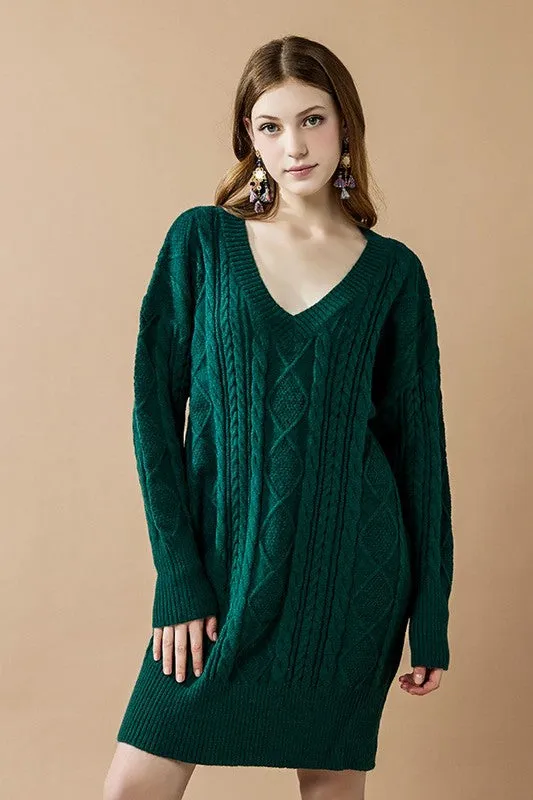 V-Neck Ribbed Hem Cable Knit Sweater Dress sold by Charming Charlie product image thumbnail 4