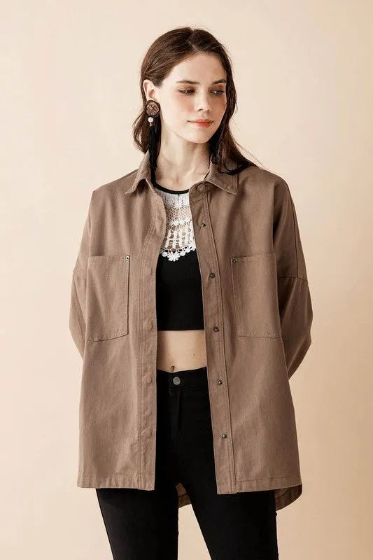 Oversized Denim Twill Shirt Jacket Shacket sold by Charming Charlie product image thumbnail 3