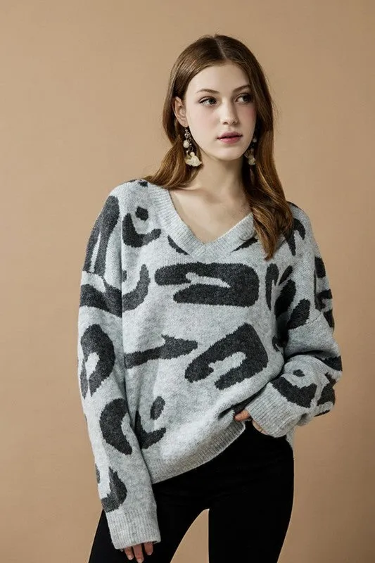 Fuzzy Mohair Jacquard V-Neck Leopard Sweater sold by Charming Charlie product image thumbnail 4
