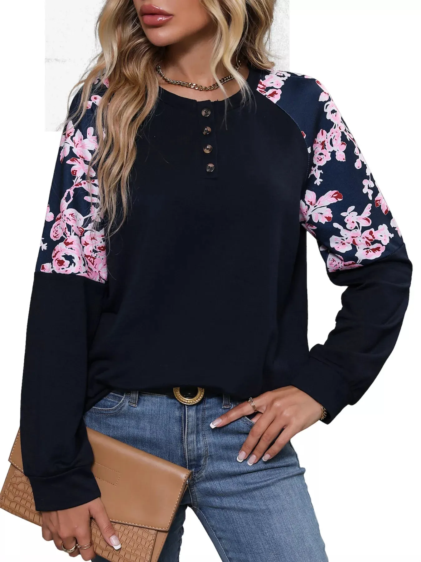 Floral Long Sleeve Round Neck Top sold by Charming Charlie product image thumbnail 3