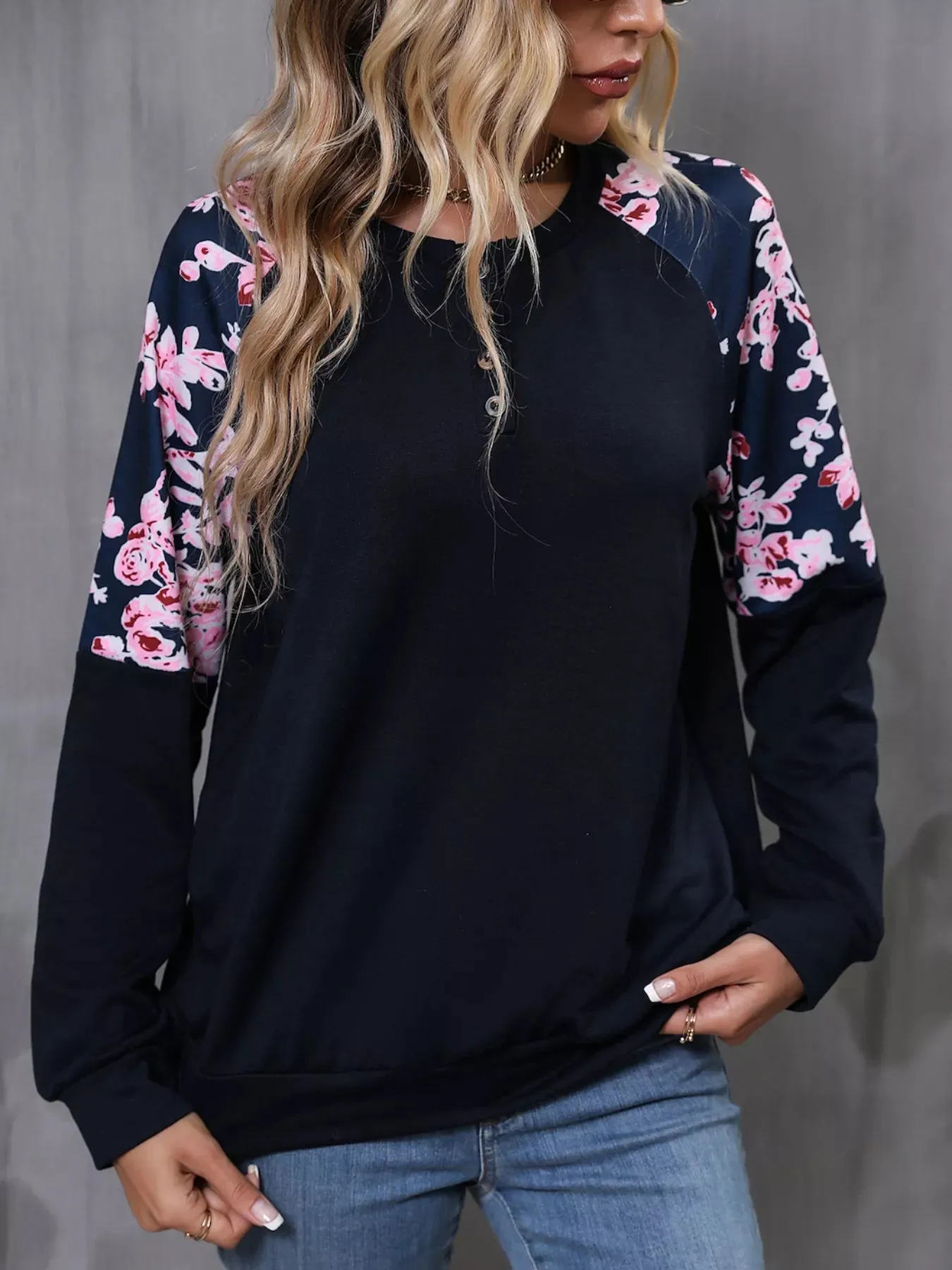 Floral Long Sleeve Round Neck Top sold by Charming Charlie