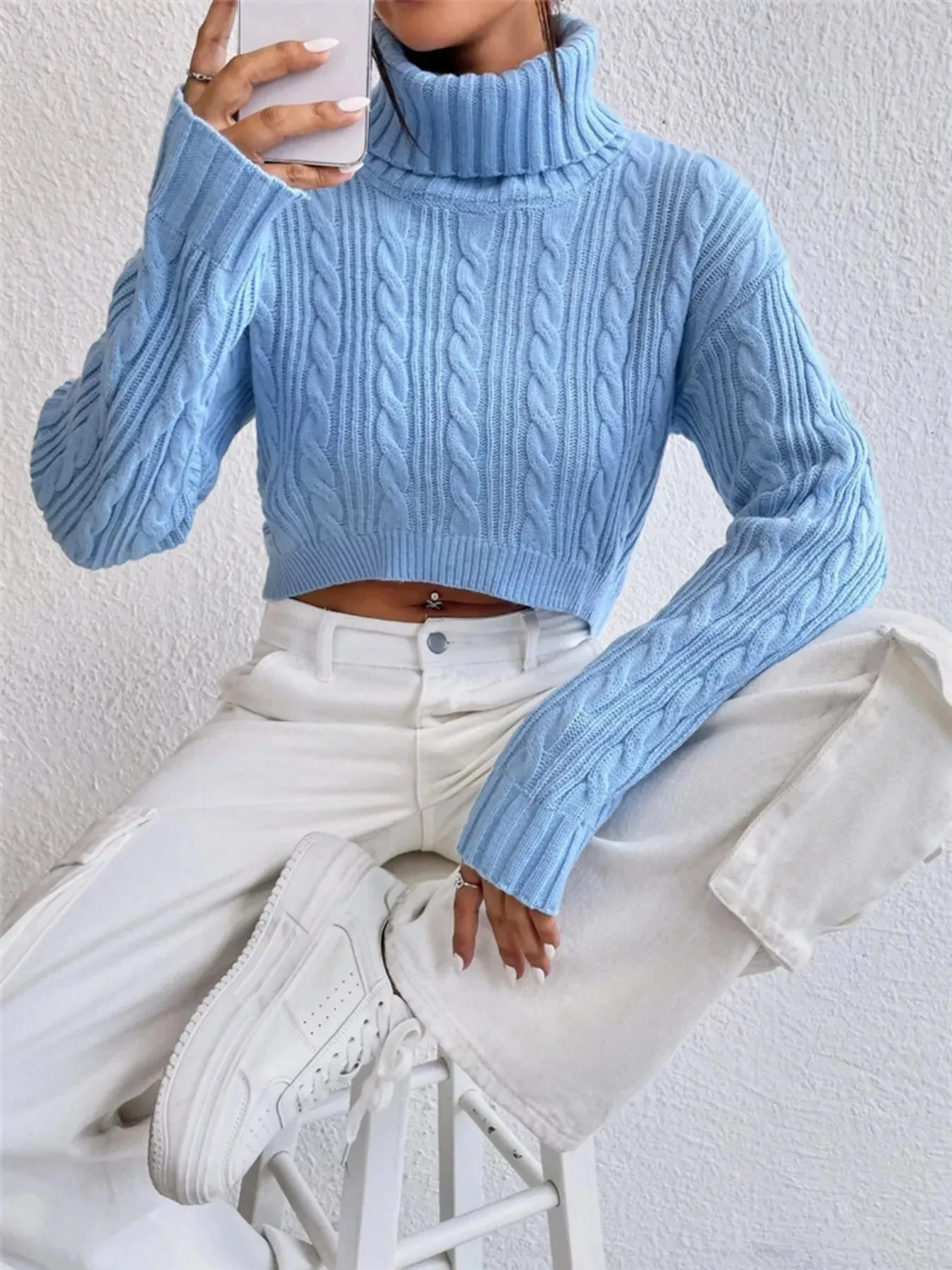 Cable-Knit Turtleneck Long Sleeve Sweater sold by Charming Charlie product image thumbnail 4
