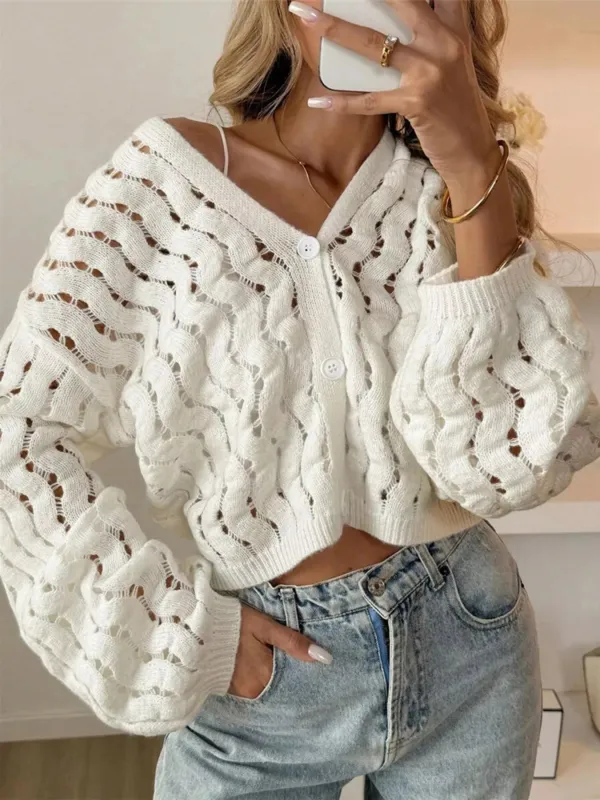 Openwork Button Up V-Neck Cardigan sold by Charming Charlie
