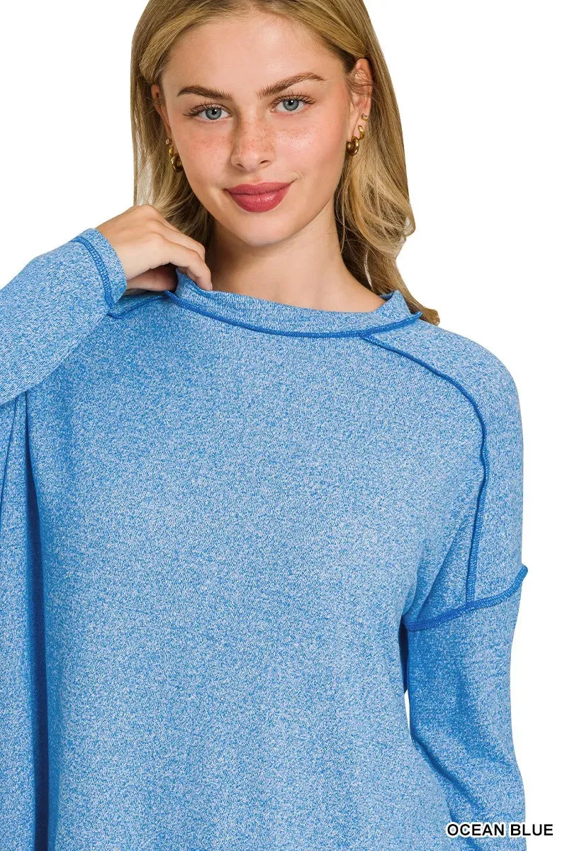 Zenana Full Size Melange Hacci Exposed Seam Hi-low Tee Plus Size sold by Charming Charlie product image thumbnail 3