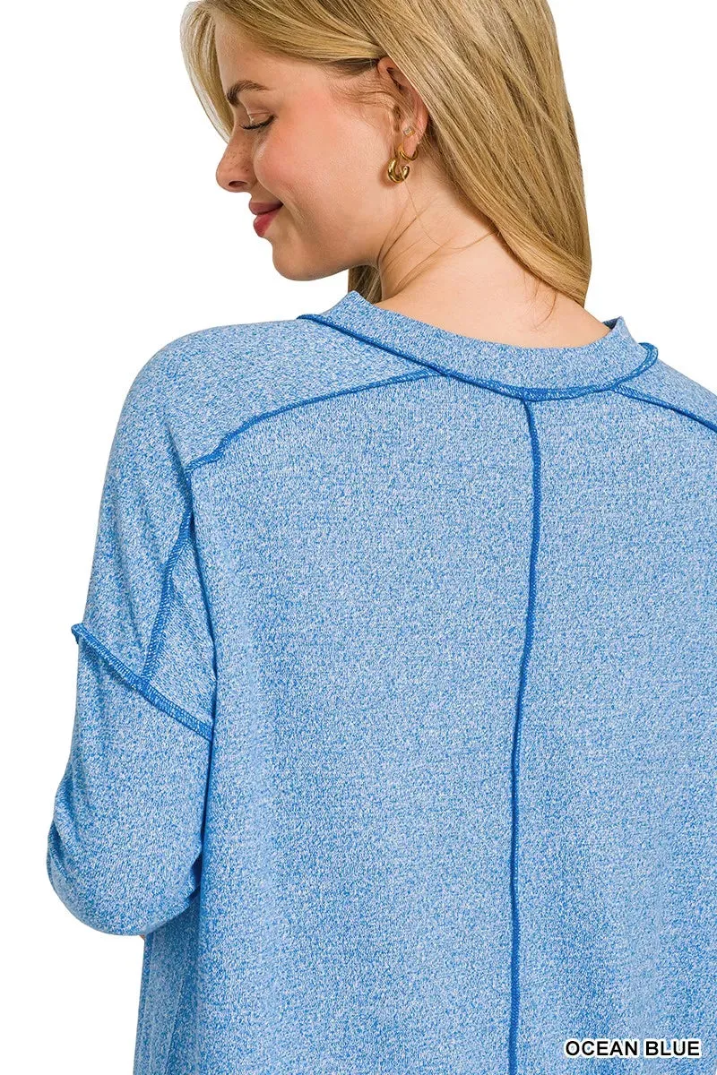 Zenana Full Size Melange Hacci Exposed Seam Hi-low Tee Plus Size sold by Charming Charlie product image thumbnail 4