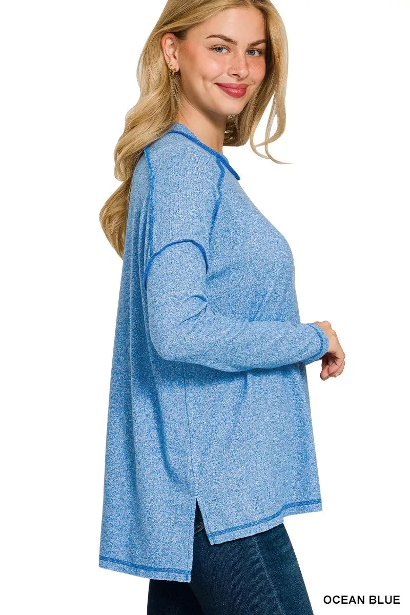 Zenana Full Size Melange Hacci Exposed Seam Hi-low Tee Plus Size sold by Charming Charlie product image thumbnail 2