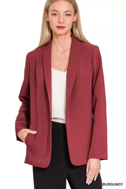 Zenana Woven Long Sleeve Blazer With Lining sold by Charming Charlie