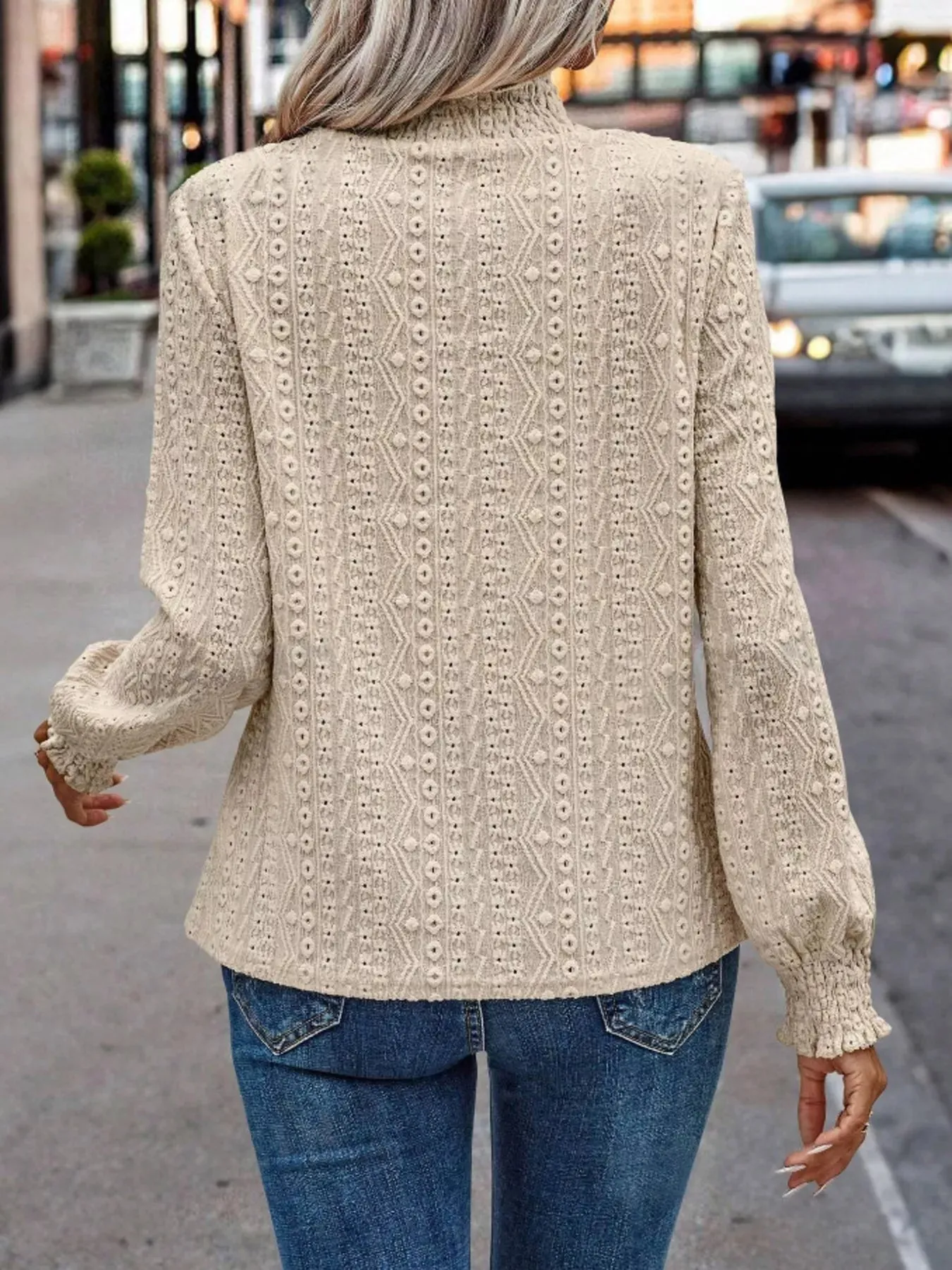 Texture Mock Neck Long Sleeve Blouse sold by Charming Charlie product image thumbnail 4