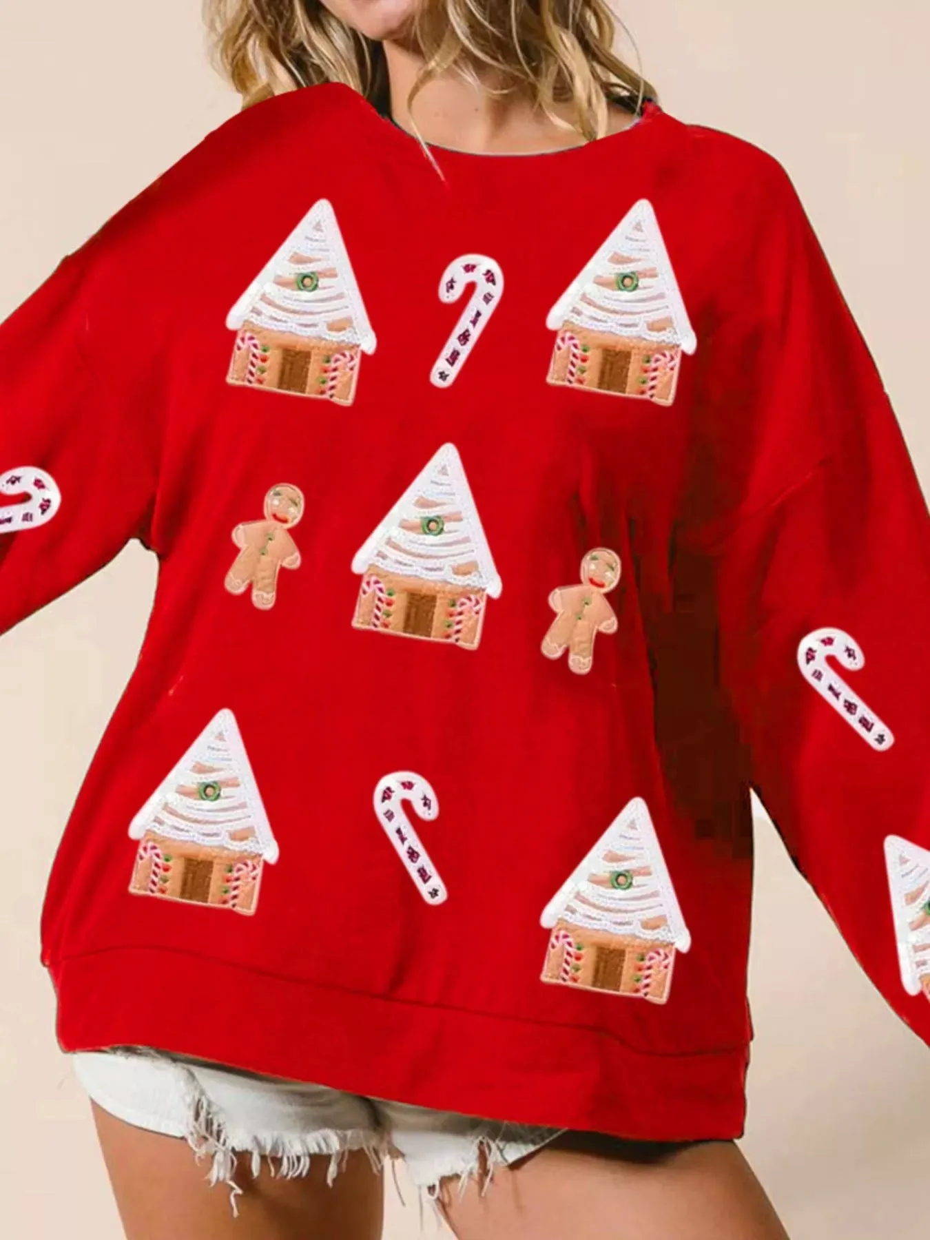 Christmas Gingerbread House Sequin Sweatshirt sold by Charming Charlie product image thumbnail 4