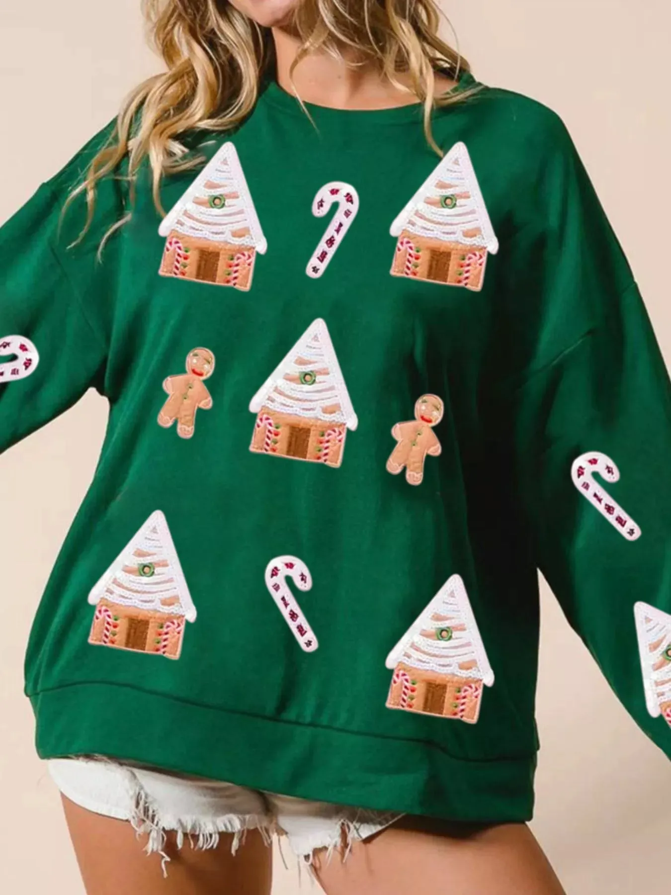 Christmas Gingerbread House Sequin Sweatshirt sold by Charming Charlie