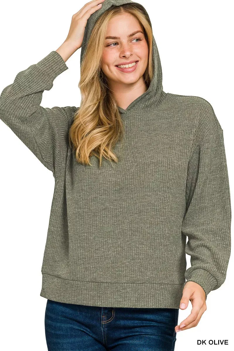 Zenana Ribbed Long Sleeve Hoodie sold by Charming Charlie product image thumbnail 2