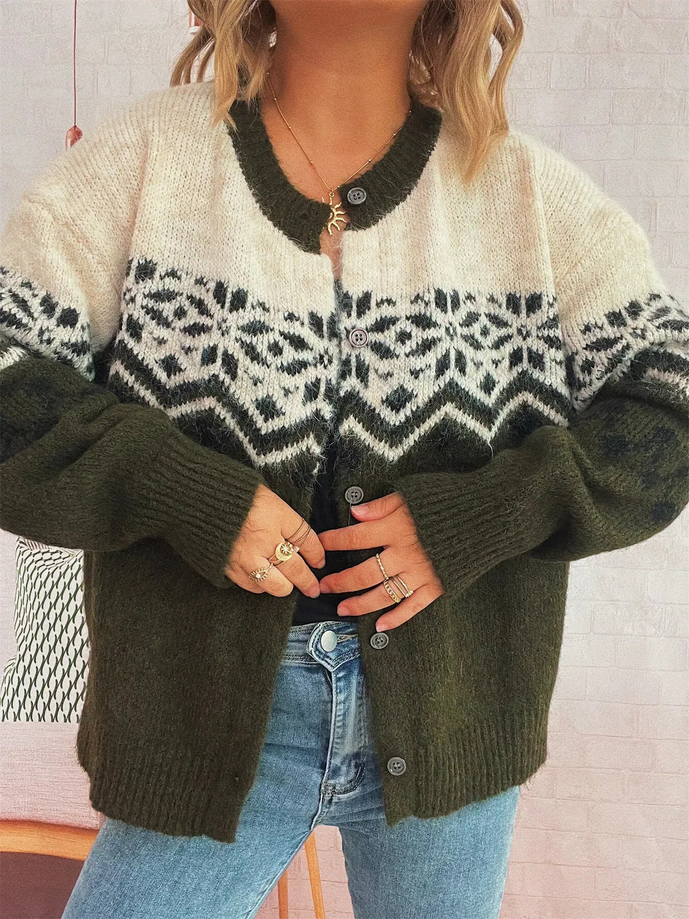 Christmas Button Up Drop Shoulder Cardigan sold by Charming Charlie product image thumbnail 4