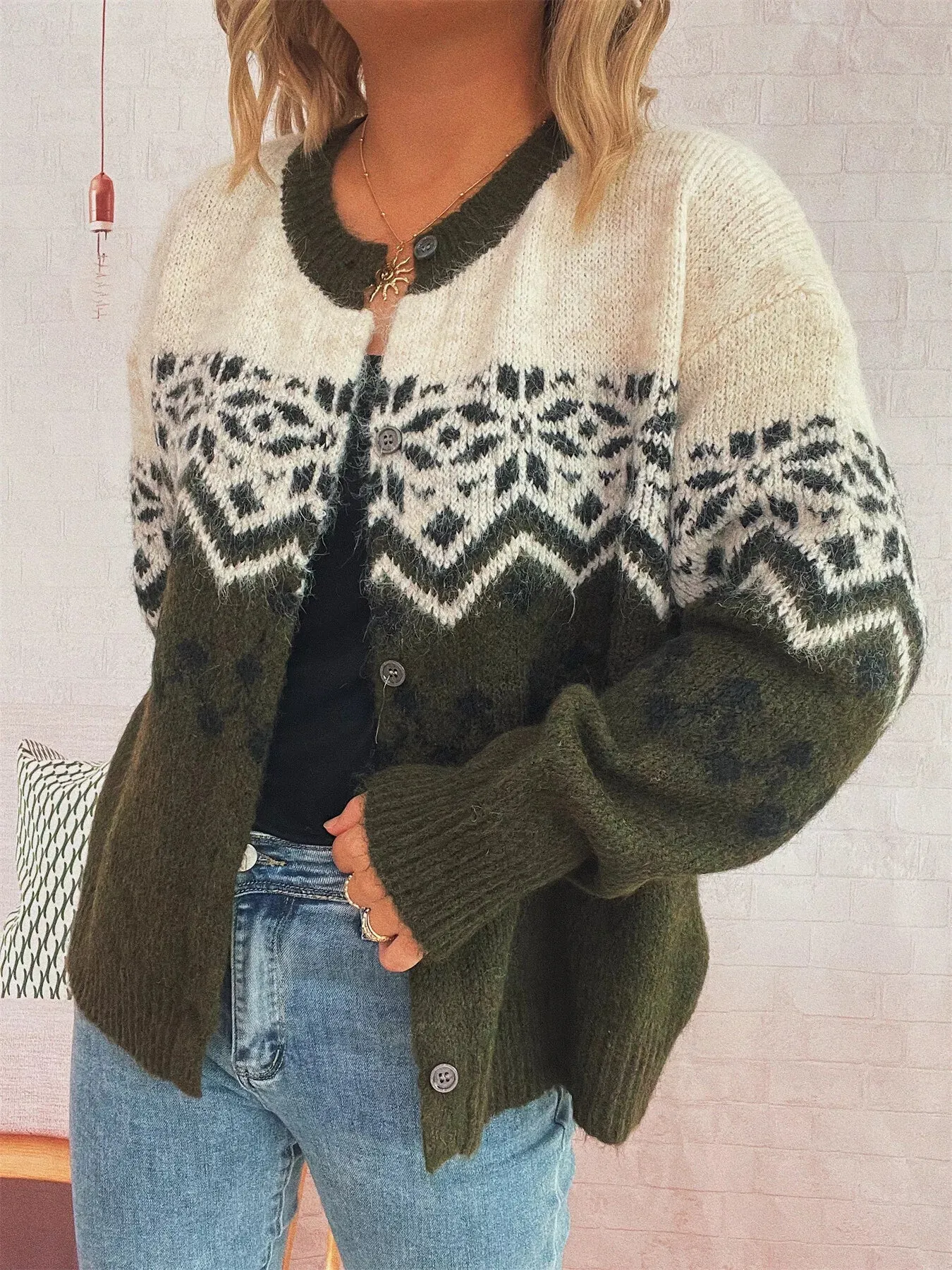 Christmas Button Up Drop Shoulder Cardigan sold by Charming Charlie