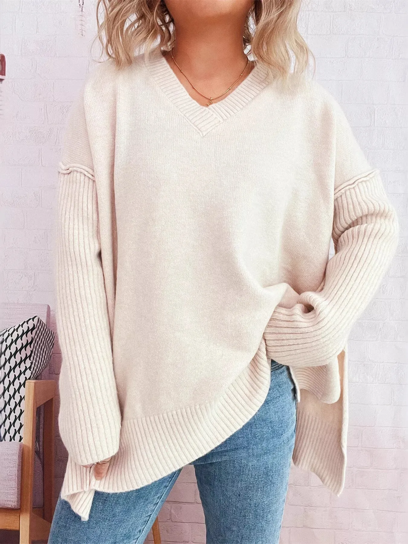 V-Neck Dropped Shoulder Sweater sold by Charming Charlie