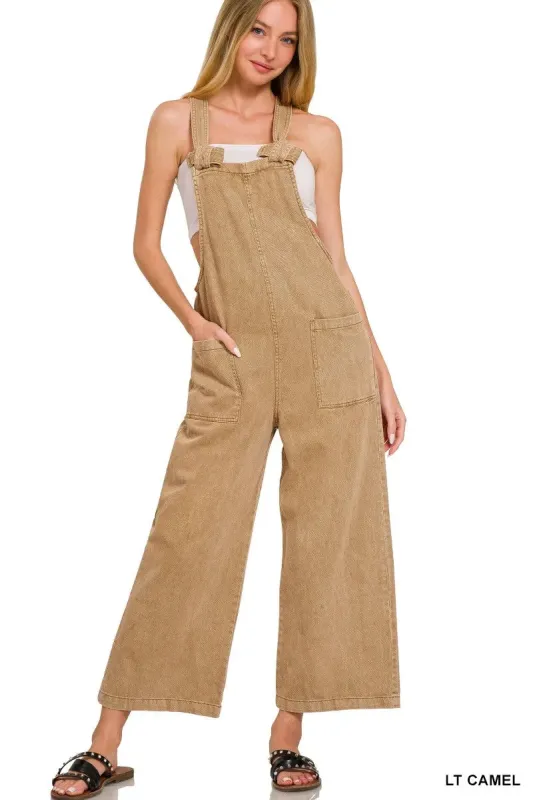 Zenana Washed Knot Strap Pockets Jumpsuit sold by Charming Charlie
