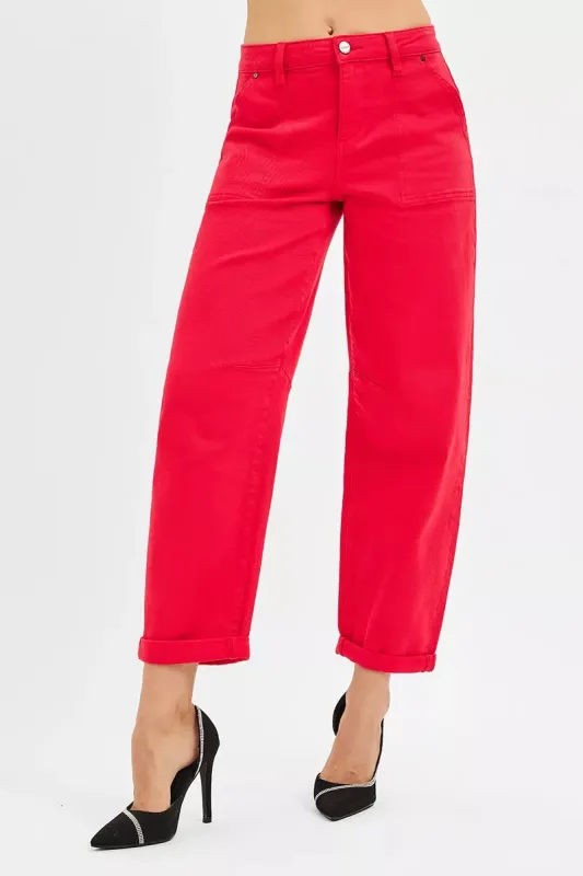 RISEN High Rise Ankle Cuffed Barrel Pants sold by Charming Charlie