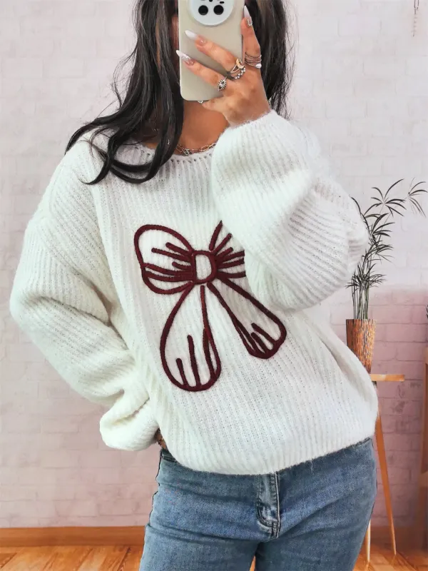 Bow Round Neck Long Sleeve Sweater sold by Charming Charlie