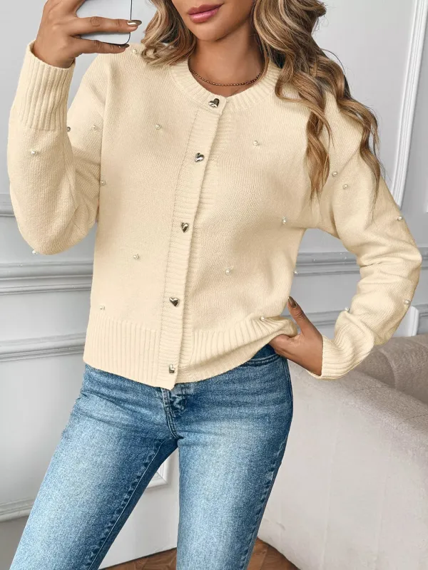 Pearl Embellished Button-Up Cardigan sold by Charming Charlie