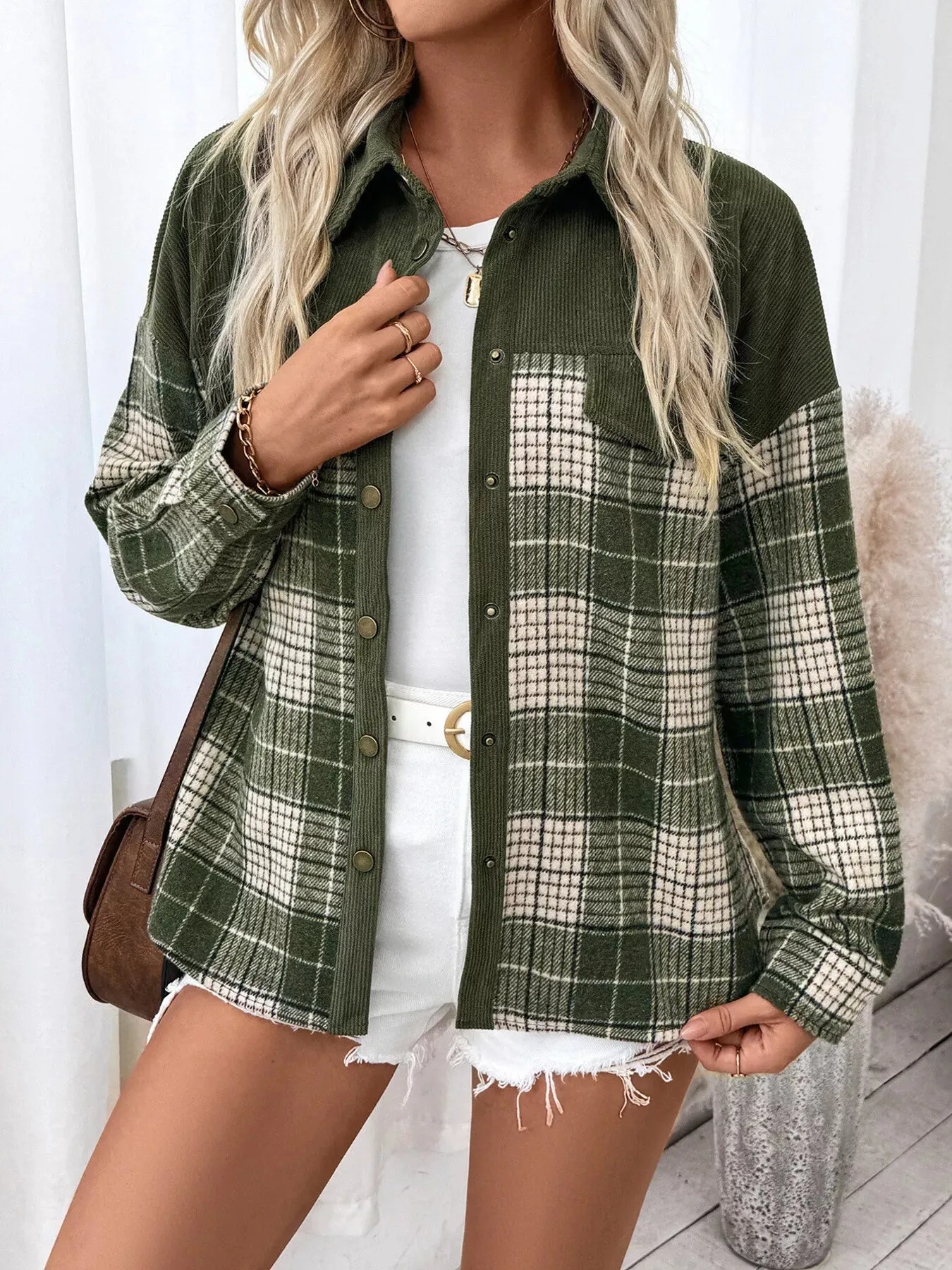 Plaid Button Up Long Sleeve Shacket sold by Charming Charlie product image thumbnail 3