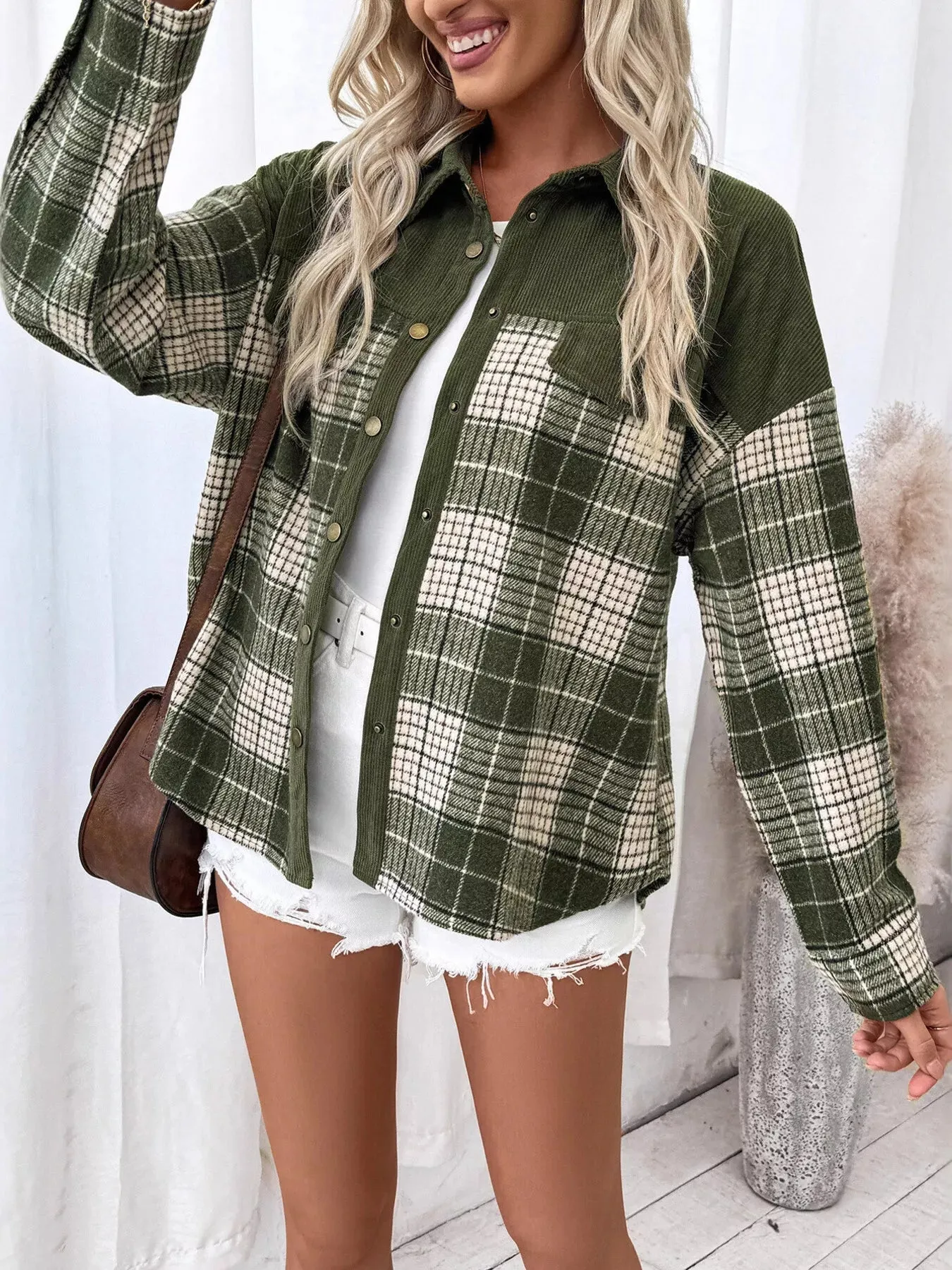 Plaid Button Up Long Sleeve Shacket sold by Charming Charlie product image thumbnail 2