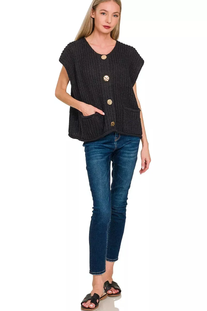 Zenana Button Down Sweater Vest with Front Pockets sold by Charming Charlie product image thumbnail 2