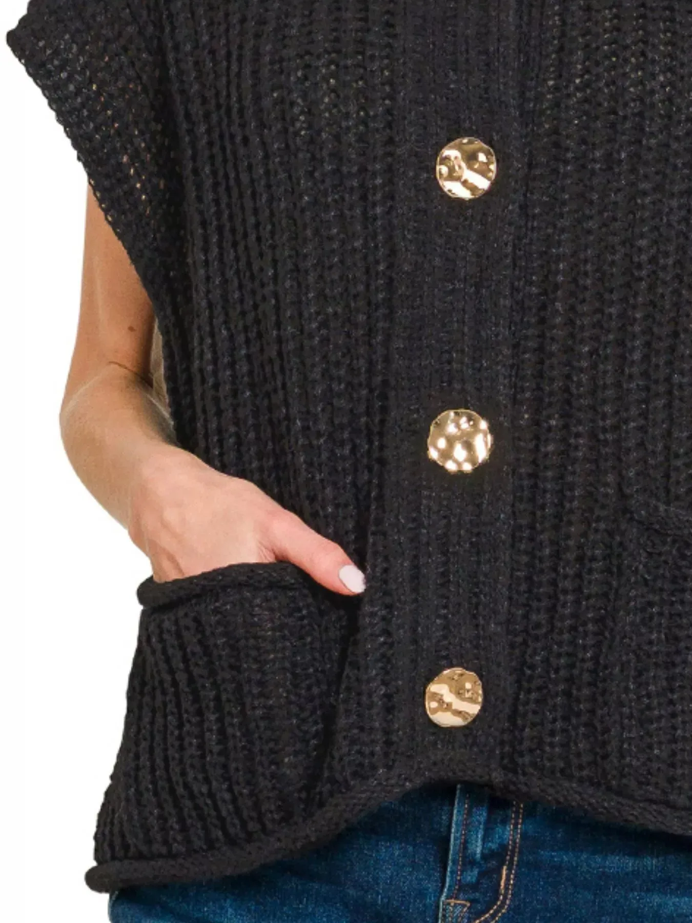 Zenana Button Down Sweater Vest with Front Pockets sold by Charming Charlie product image thumbnail 3