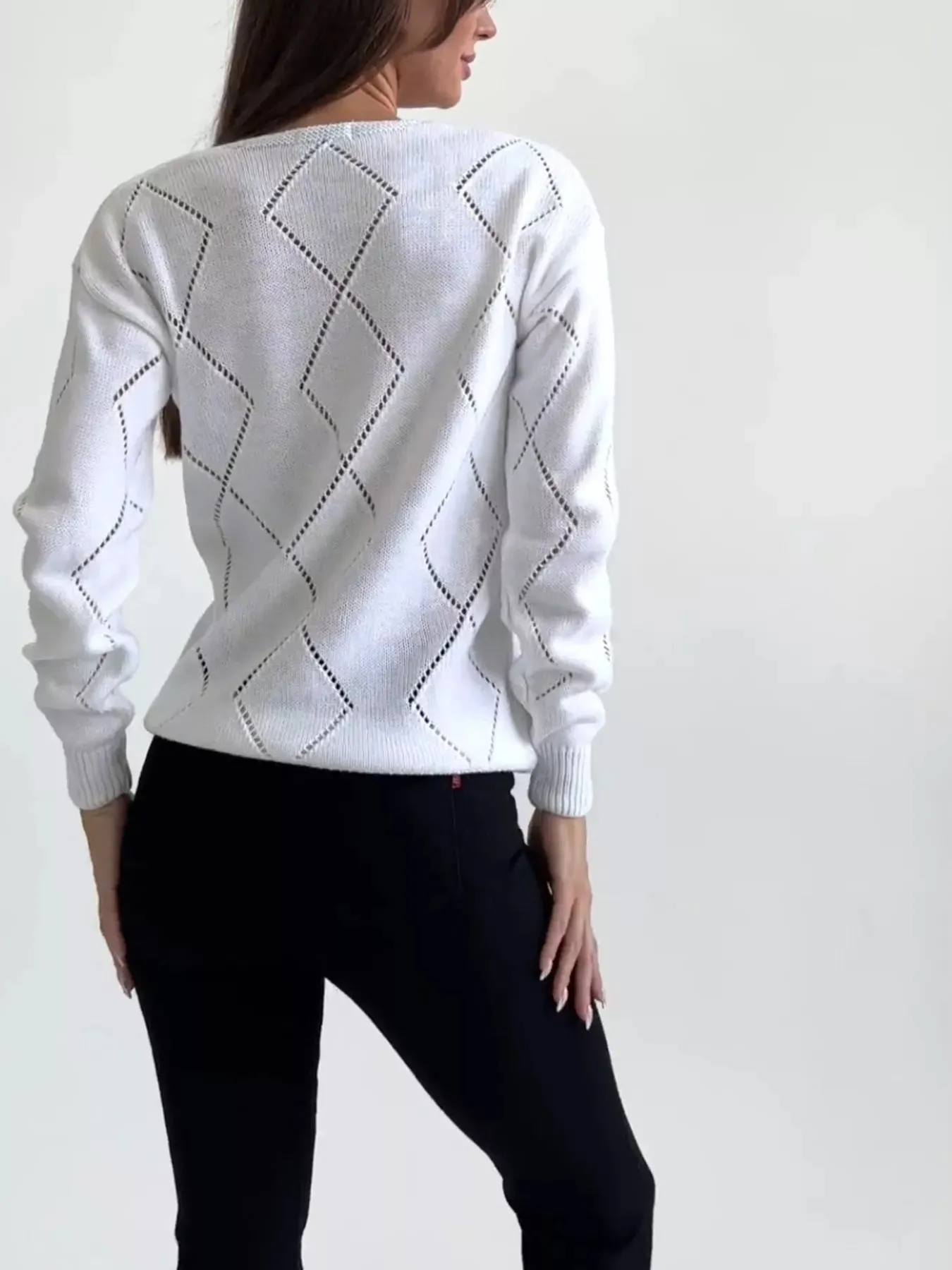 Openwork V-Neck Long Sleeve Sweater sold by Charming Charlie product image thumbnail 2