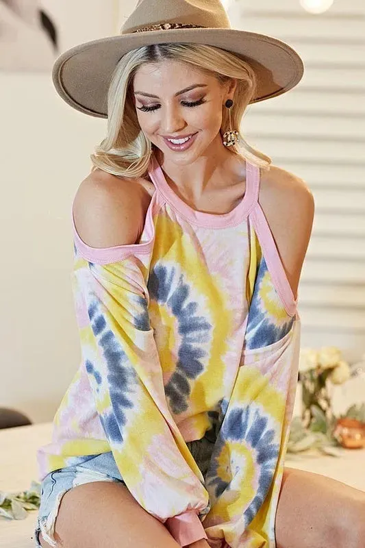 BiBi Tie Dye Print Terry Top with Cold Shoulder Detail sold by Charming Charlie product image thumbnail 4