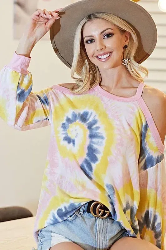 BiBi Tie Dye Print Terry Top with Cold Shoulder Detail sold by Charming Charlie product image thumbnail 5