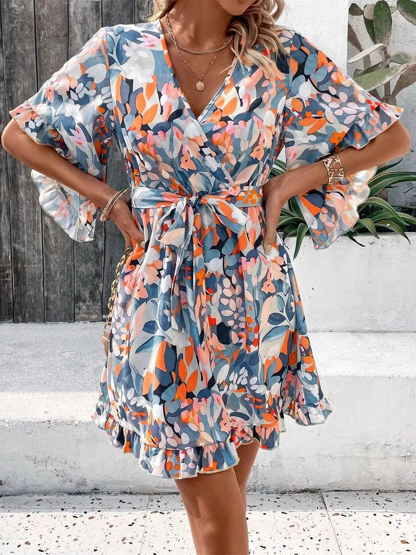 Printed Surplice Half Sleeve Dress sold by Charming Charlie product image thumbnail 5