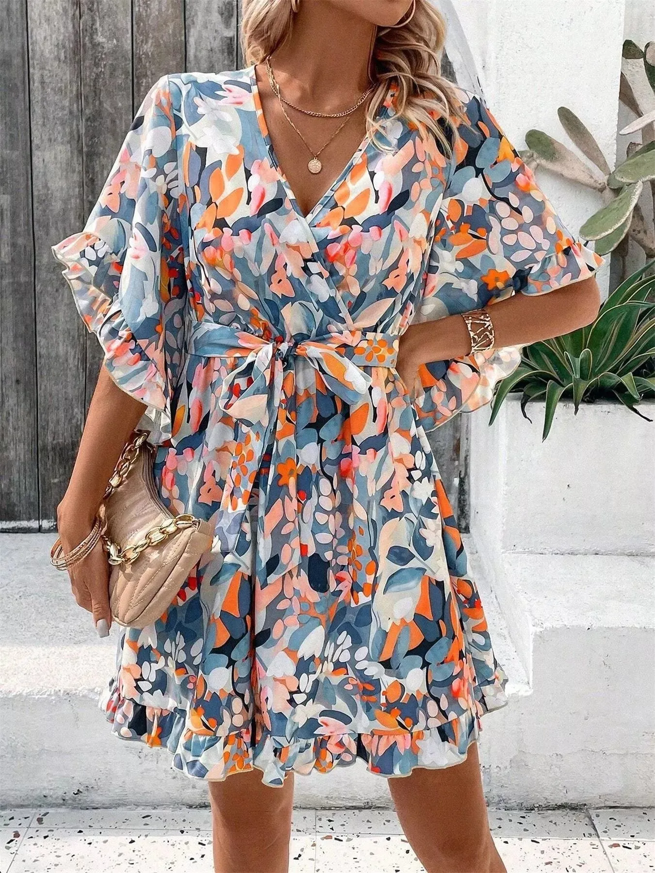 Printed Surplice Half Sleeve Dress sold by Charming Charlie product image thumbnail 2