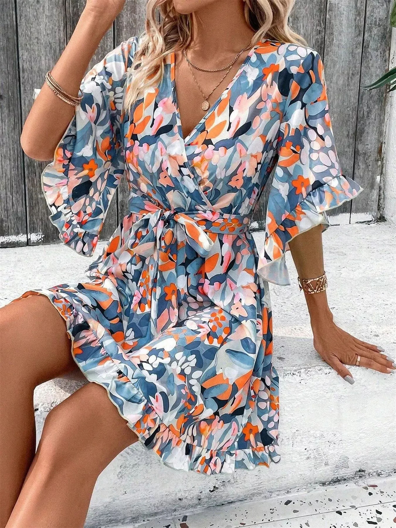 Printed Surplice Half Sleeve Dress sold by Charming Charlie product image thumbnail 3