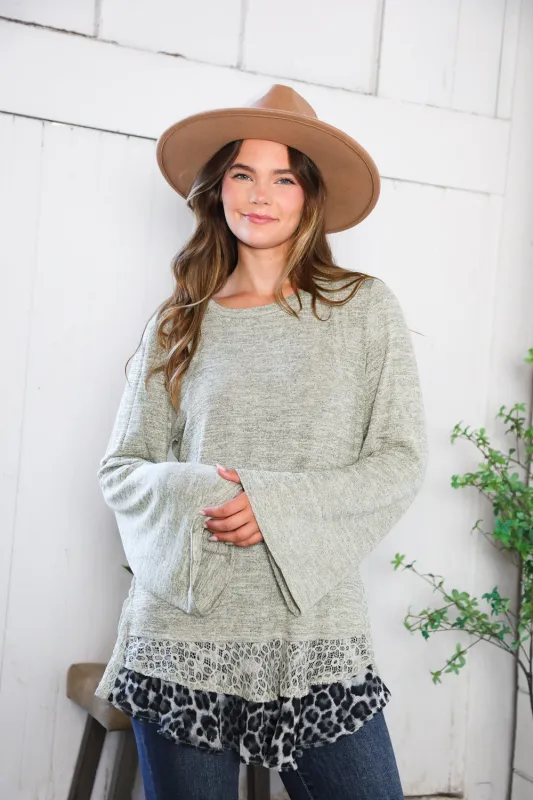 For the Love of Lace Leopard Trim Sweater sold by Charming Charlie