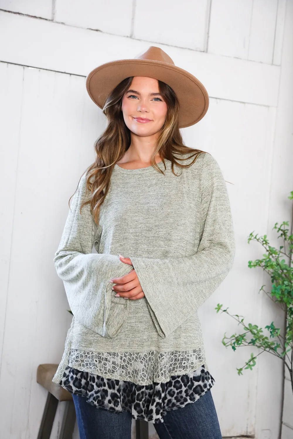 For the Love of Lace Leopard Trim Sweater sold by Charming Charlie