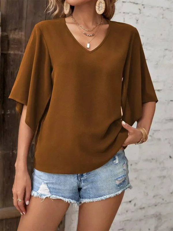 V-Neck Flutter Sleeve Blouse sold by Charming Charlie