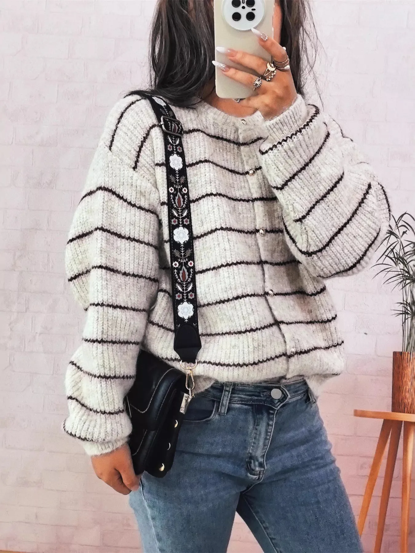 Striped Button Up Long Sleeve Cardigan sold by Charming Charlie product image thumbnail 3