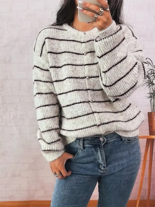 Striped Button Up Long Sleeve Cardigan sold by Charming Charlie