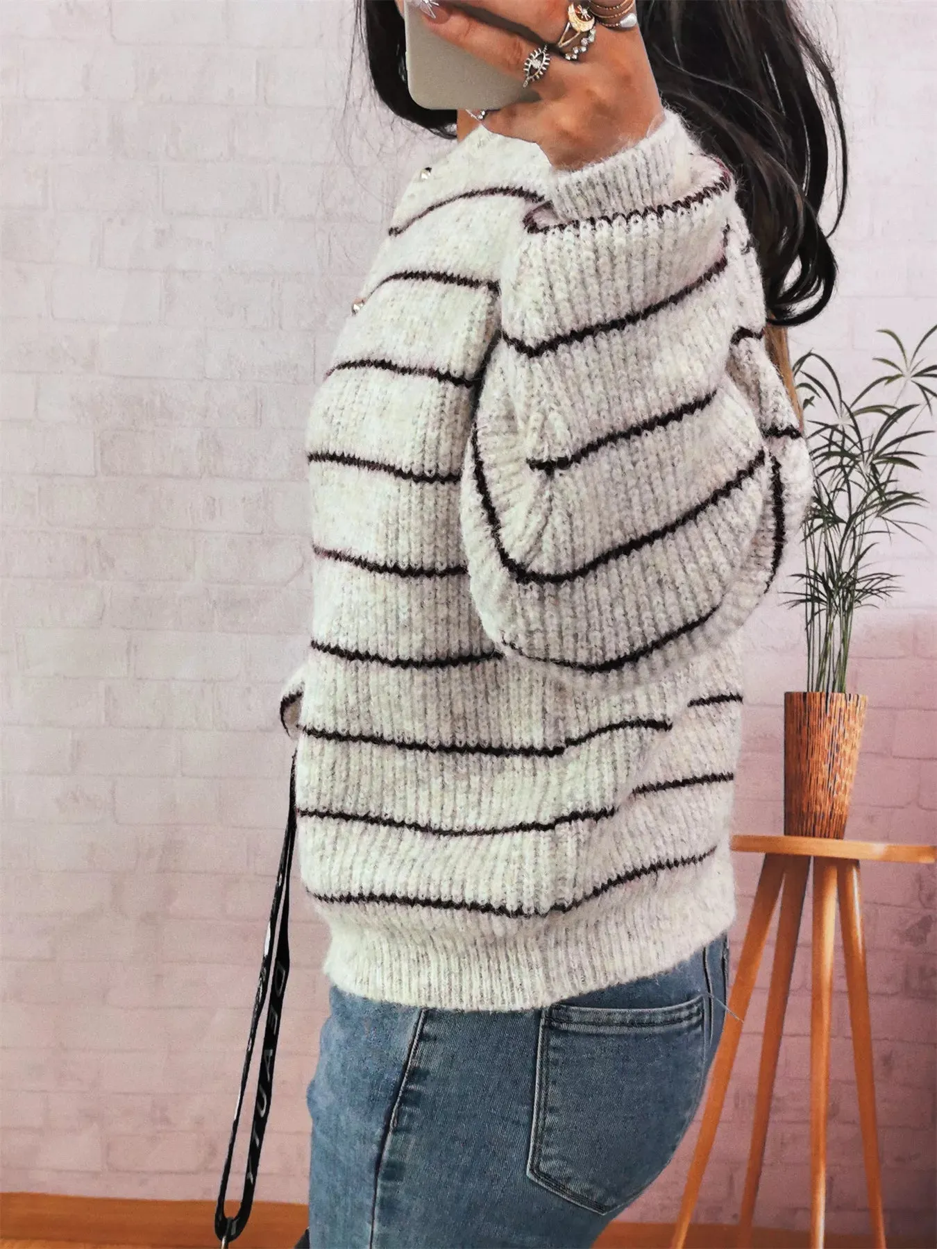 Striped Button Up Long Sleeve Cardigan sold by Charming Charlie product image thumbnail 5