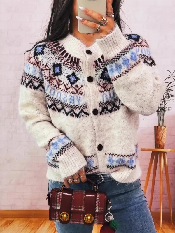 Geometric Pattern Button Up Long Sleeve Cardigan sold by Charming Charlie