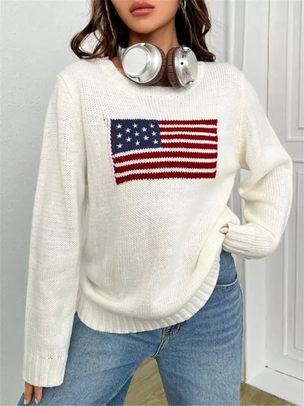 US Flag Round Neck Long Sleeve Sweater sold by Charming Charlie