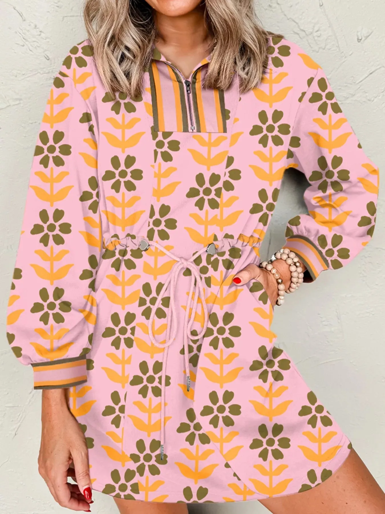 Printed Drawstring Waist Mini Dress sold by Charming Charlie product image thumbnail 2