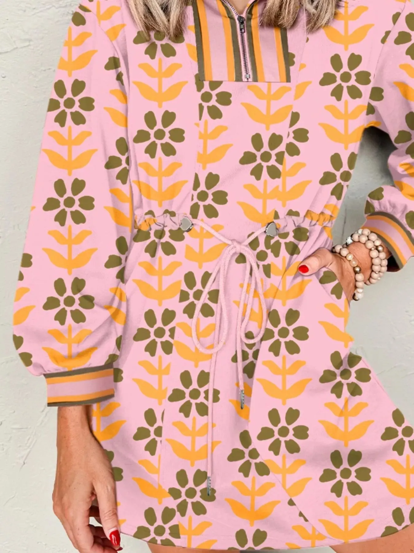 Printed Drawstring Waist Mini Dress sold by Charming Charlie product image thumbnail 3